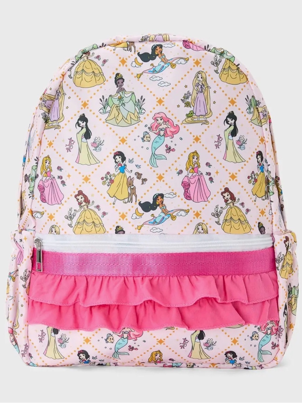Rylee Faith Designs Kids Pink Princess Print Backpack with Ruffle Front